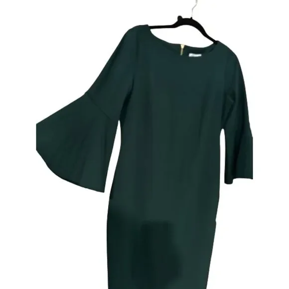 Calvin Klein 3/4 Bell Sleeve Boat Neck Sheath Dress, Green, Size 12 NWT - Picture 2 of 8